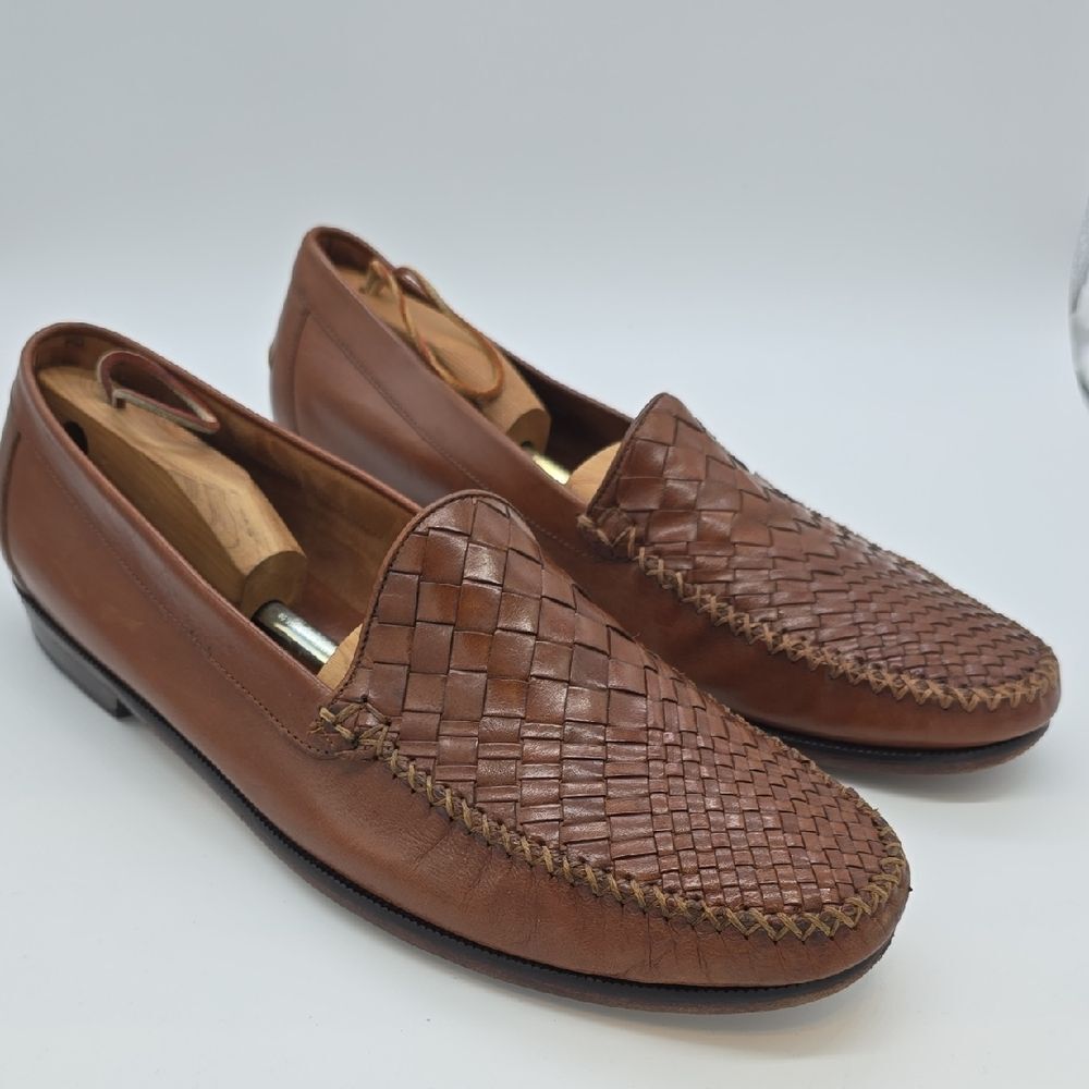 Cole Haan Tan Woven Leather Slip-On Loafers